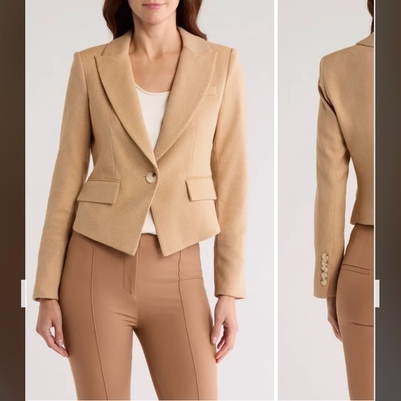 Veronica Beard Hosanna Herringbone Cutaway Dickey Jacket Dark Camel/Light Carmel - Picture 1 of 12